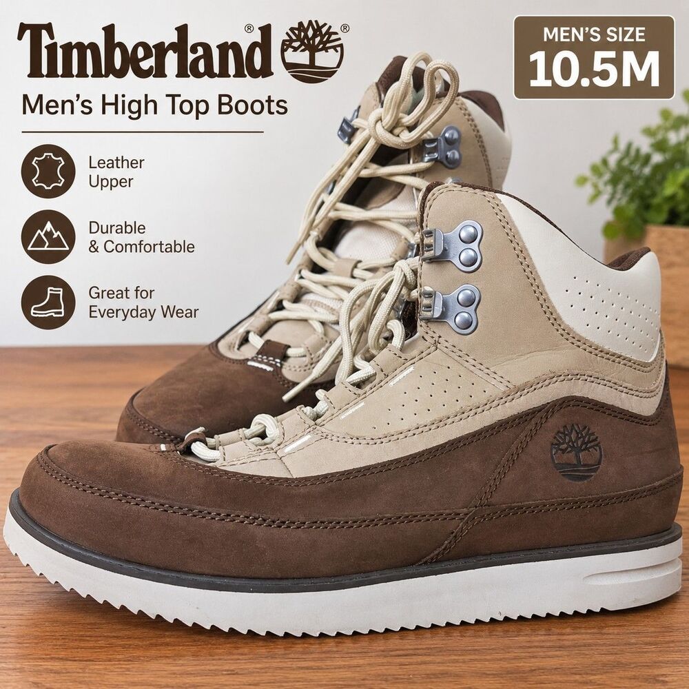 Timberland Men's Brown Tan Leather High Top Boots Size 10.5M Excellent